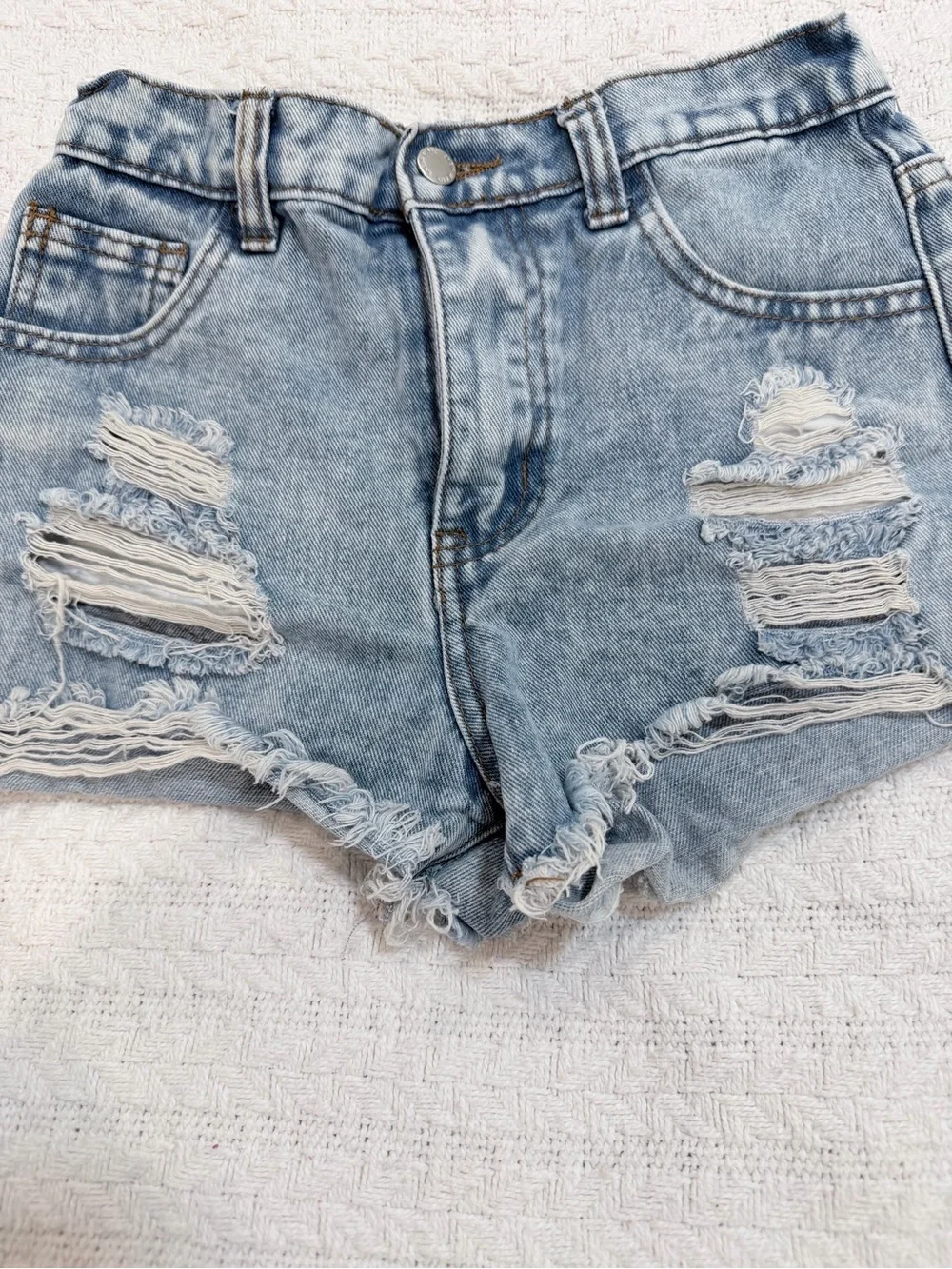 SHEIN Light Blue Distressed Denim Cutoff Shorts